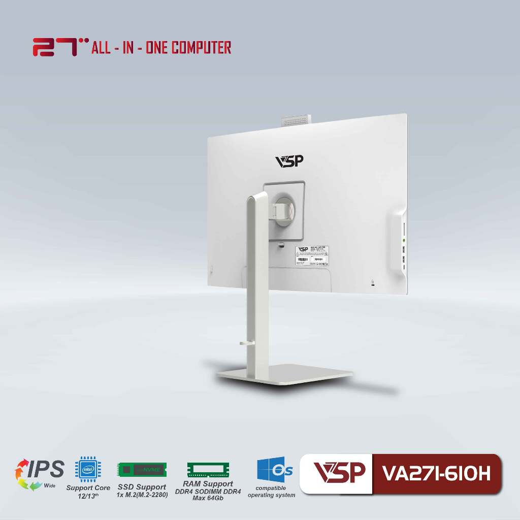 Máy Tính Để Bàn VSP ALL IN ONE VA271-610H Trắng/27inch/60Hz/Full HD 1920x1080
