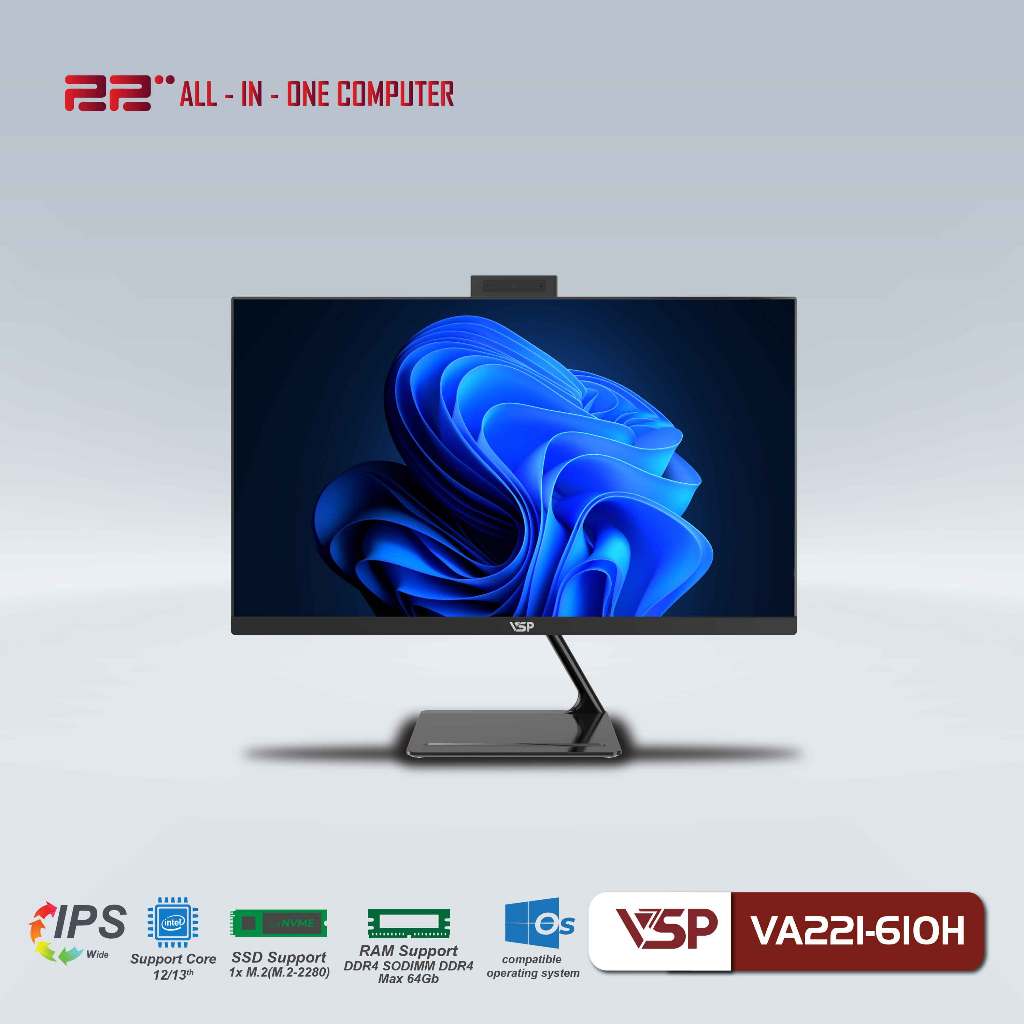 Máy Tính Để Bàn VSP ALL IN ONE VA221-610H Trắng/21.45inch/60Hz/Full HD