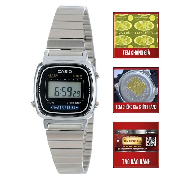 Đồng hồ điện tử nữ CASIO chính hãng LA670W, dây kim loại