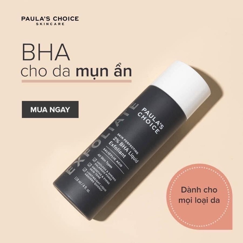 Tẩy da chết hóa học 2% BHA Pau.Choice Skin Perfecting 30ml, 118ml giảm mụn ẩn, làm sạch sâu
