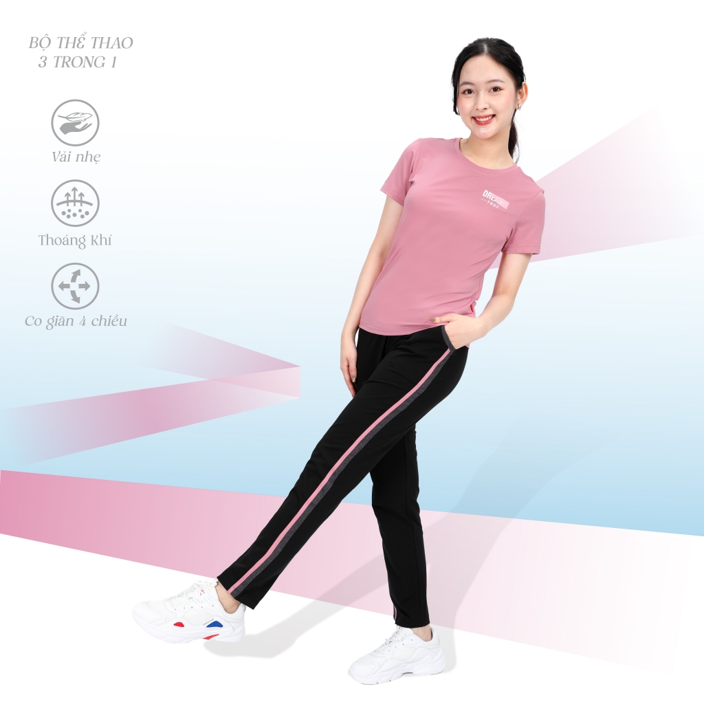 Bộ dài tay ngắn mặc nhà nữ chất liệu poly cát cao cấp 313p 3340 PALTAL kiểu dáng thể thao