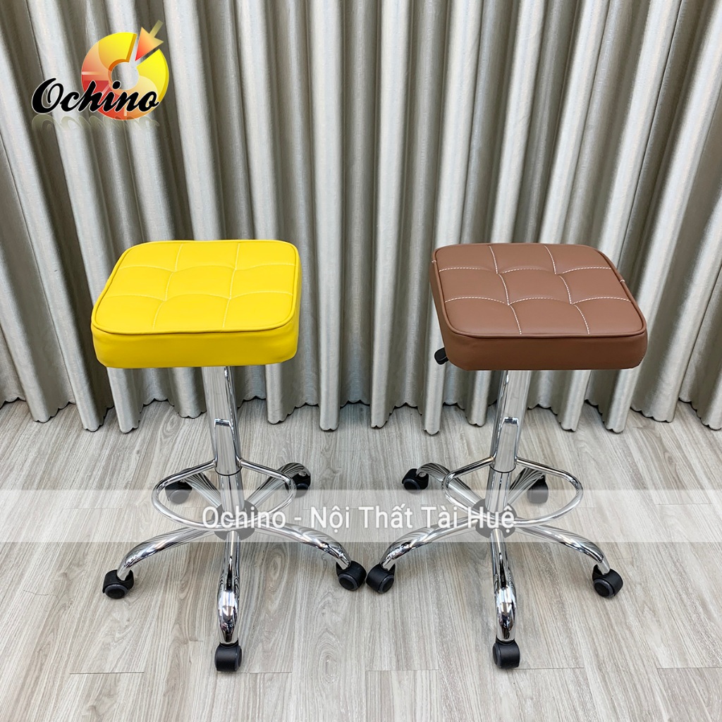 Ghế Quầy Bar Chân Bánh Xe Cao 65-85Cm Mẫu Múi Vuông Bền Đẹp (Ảnh Thật Và Video)
