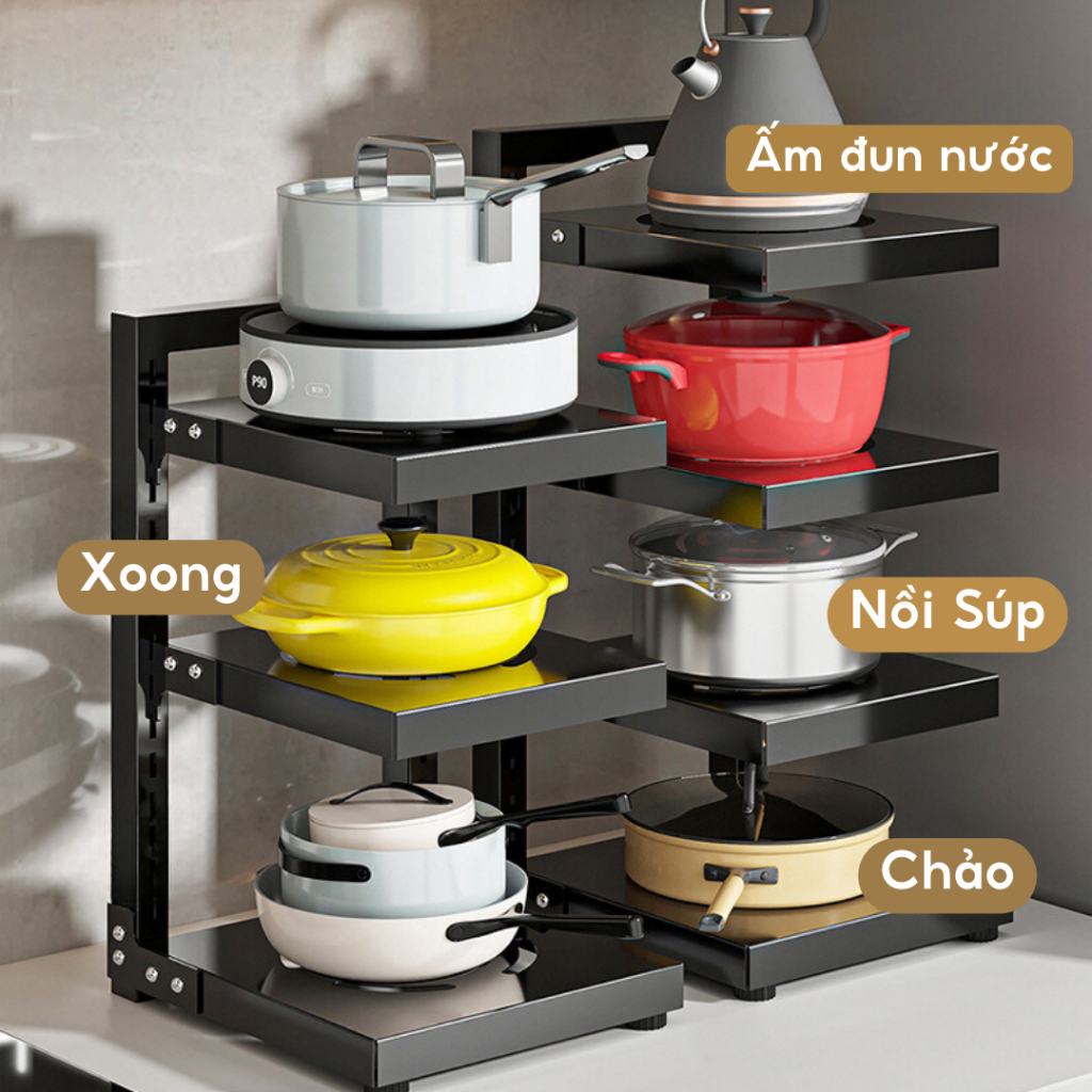 Kệ để xoong nồi 3 tầng có thể điều chỉnh đa năng