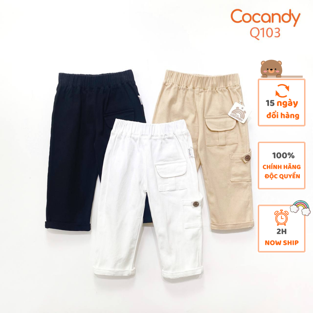 Quần cho bé -Quần dài kaki ĐEN,BE,TRẮNG 2 túi phối cúc và Quần kaki dáng bomber hai màu đen,be của COCANDY mã Q114,Q103