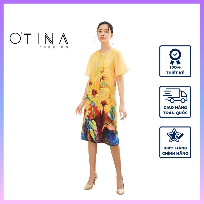 Đầm nữ thiết kế 𝐎𝐓𝐈𝐍𝐀 𝐅𝐀𝐒𝐇𝐈𝐎𝐍 đầm lụa hướng dương vàng
