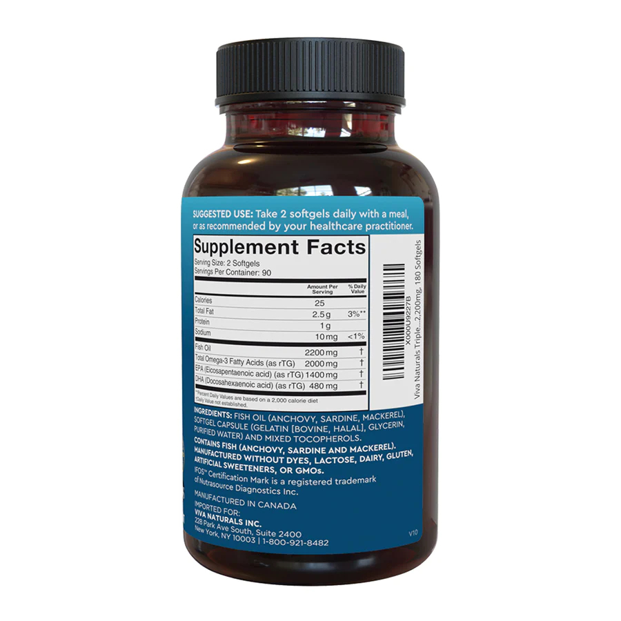 Dầu cá liều cao tốt ƞhất thế giới ''Viva Naturals'' 2000mg EPA + DHA cô đặc 90% : 180 viên