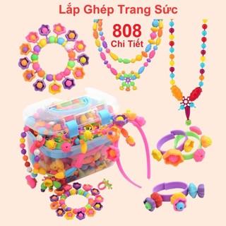 Lắp ghép trang sức đồ chơi lego trang sức xâu hạt xâu vòng đa dạng chi tiết có băng đô cài tóc nhiều màu sắc cho bé