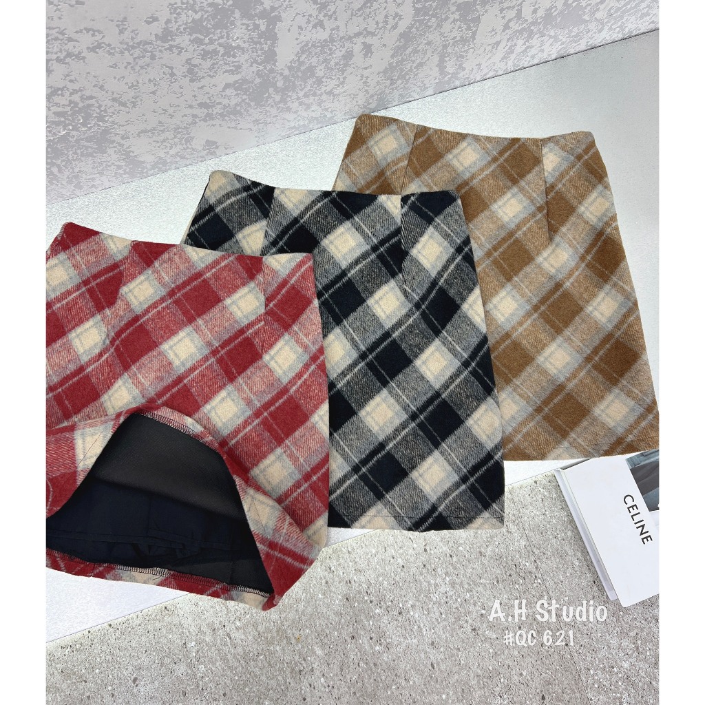 Chân váy dạ kẻ caro form dáng ngắn chất dạ dày mịn Maia Chanvaydangan49 P0K39