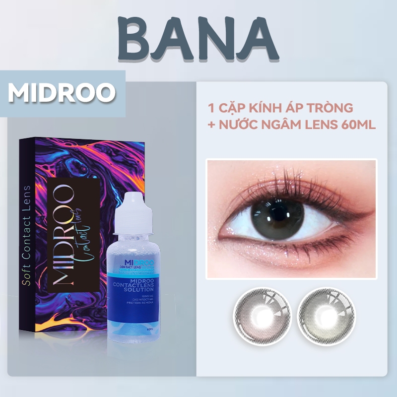 (Bộ Độ) Combo Midroo Lens 1 Cặp Kính Áp Tròng Bana Series 0 Độ Đường kính 14,2mm+ Nước ngâm lens 60ML