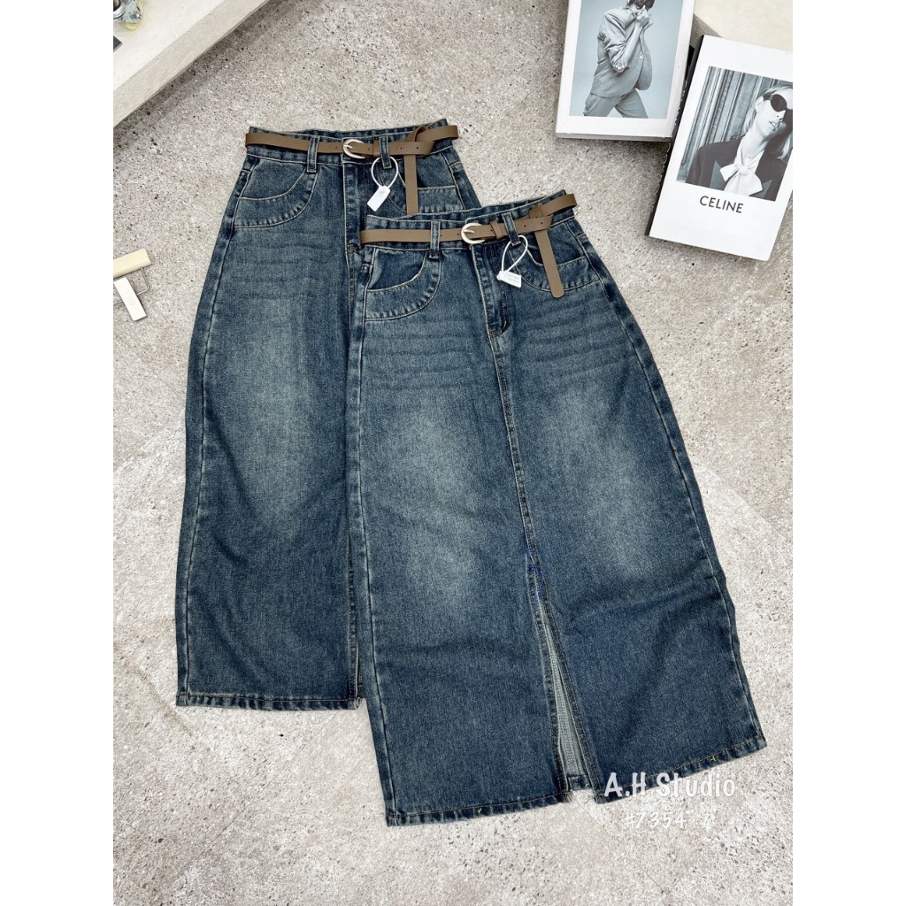 Chân váy Jean Dáng dài xẻ trước  Hari GenZ 8682