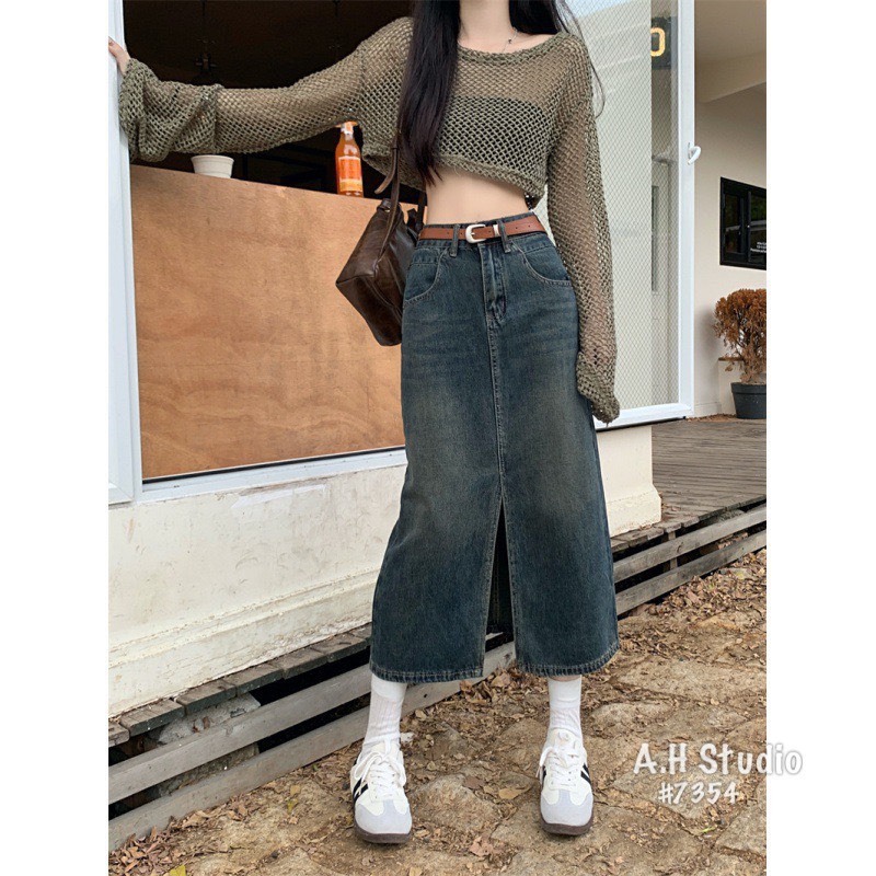 Chân váy Jean Dáng dài xẻ trước  Hari GenZ 8682