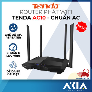 Router Wifi Tenda AC10 - Chuẩn AC 1200Mbps, Hỗ trợ 2 băng tần, Có cổng LAN, 4 ăng ten phủ sóng
