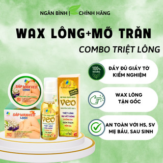 Combo gel wax lông veo 175gr và mỡ chăn 50g giúp tẩy sạch mọi vùng lông an toàn hiệu quả [Kèm giấy wax và que gạt]
