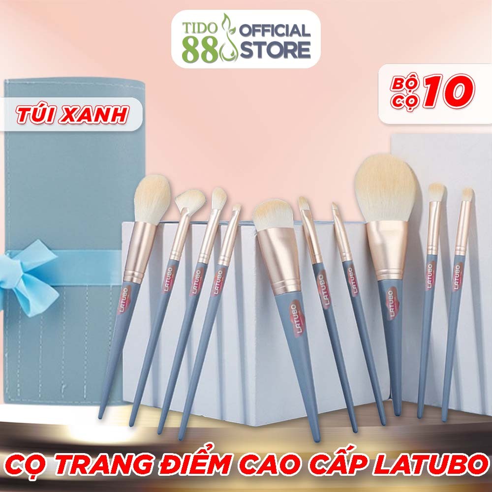 Cọ trang điểm Latubo cao cấp bộ 10 cây xanh pastel cao cấp Latubo tặng túi tiện lợi xanh NPP Tido88