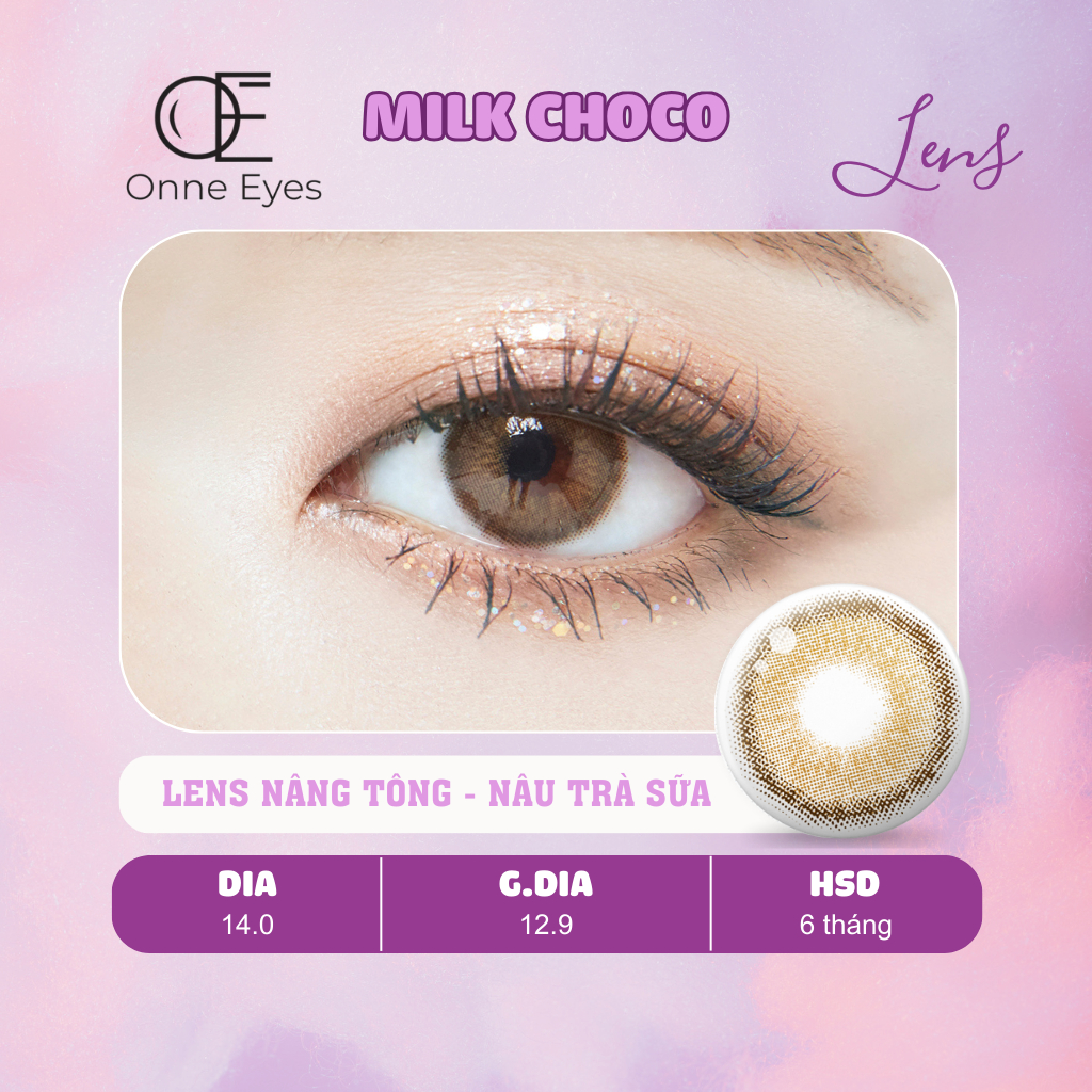 Kính áp tròng Milk Choco ONNEEYES dòng lens cận sử dụng 6 tháng màu nâu sữa bo viền giãn tròng tự nhiên G.dia 12.9mm