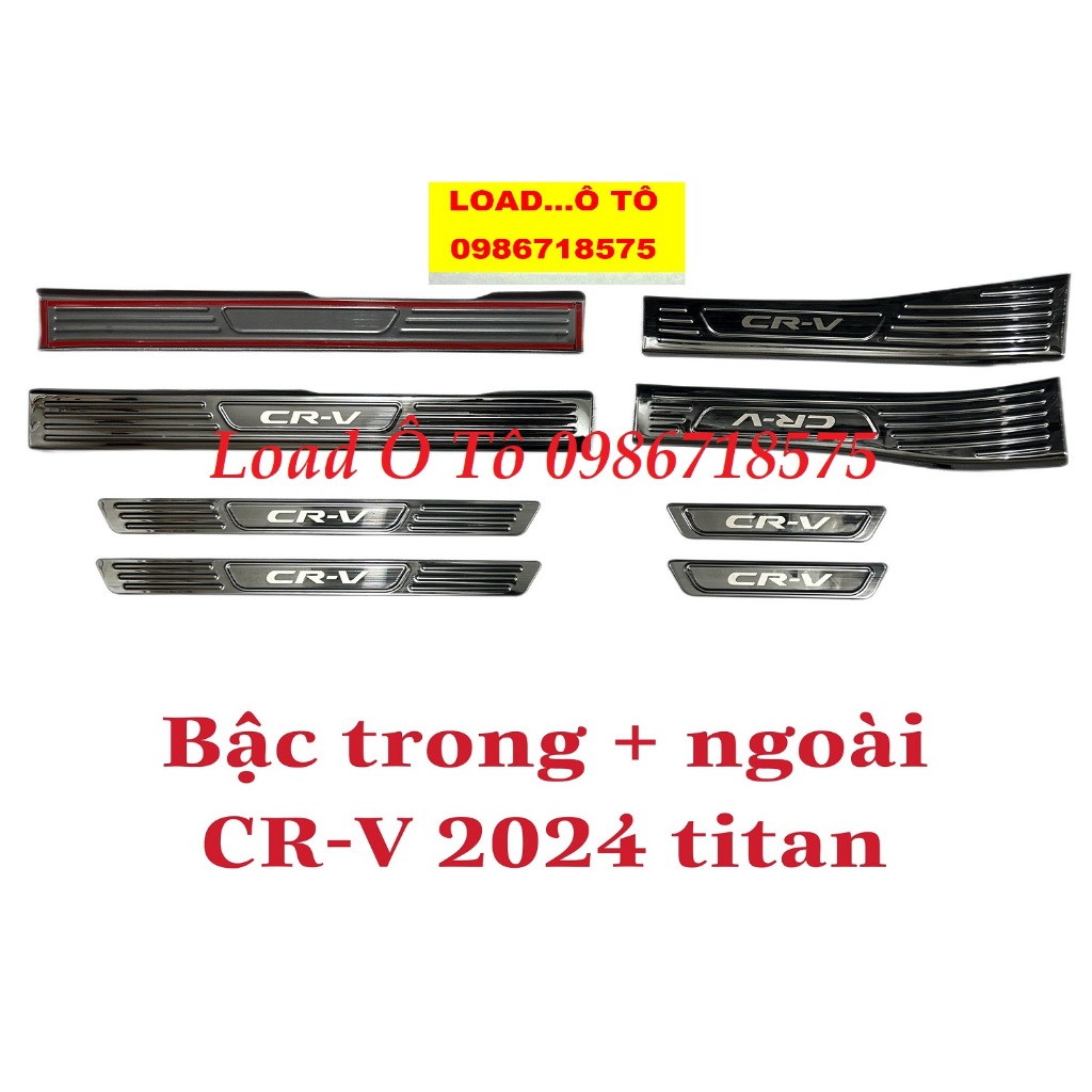 Ốp Bậc Cửa, Nẹp Bước Chân Xe Honda CRV 2024-2018 Trong, Ngoài Vân Titan Xước Cao Cấp