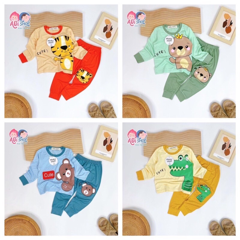 Bộ tay dài sơ sinh thun lạnh minkymom cho bé trai và bé gái size từ 5kg-9kg