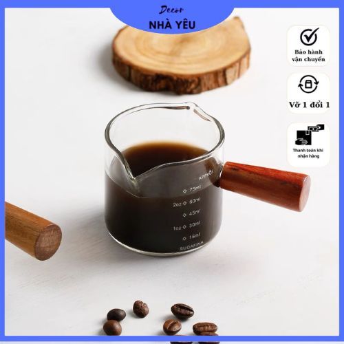 Cốc đong cà phê thuỷ tinh 75ml chịu nhiệt và có 2 miệng rót
