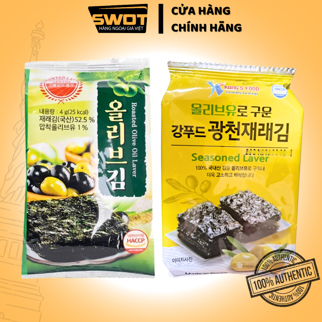 Combo 18 Gói rong biển ăn liền Olive Gwangcheon Haejeo - Seasoned Laver Hàn Quốc, Rong biển ăn liền thơm ngon đặc biệt