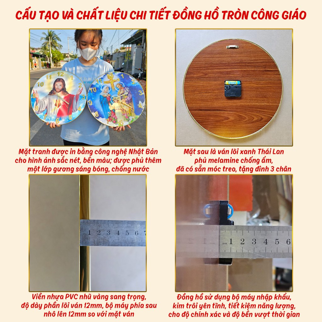 Đồng Hồ Treo Tường Công Giáo, Kim Trôi 30cm 35cm 40cm, Quà Tặng, Decor Trang Trí Phòng CĐHTCG-01