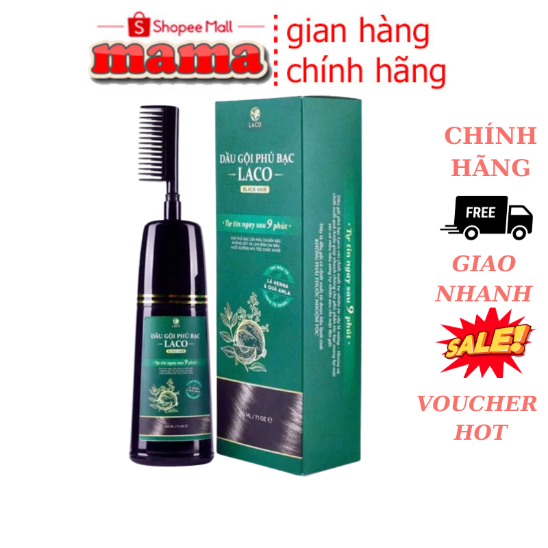 Dầu gội phủ bạc Laco Black Hair 200ml giúp tóc đen tự tin sau 9 phút phủ bạc đen, nhuộm tại nhà an toàn