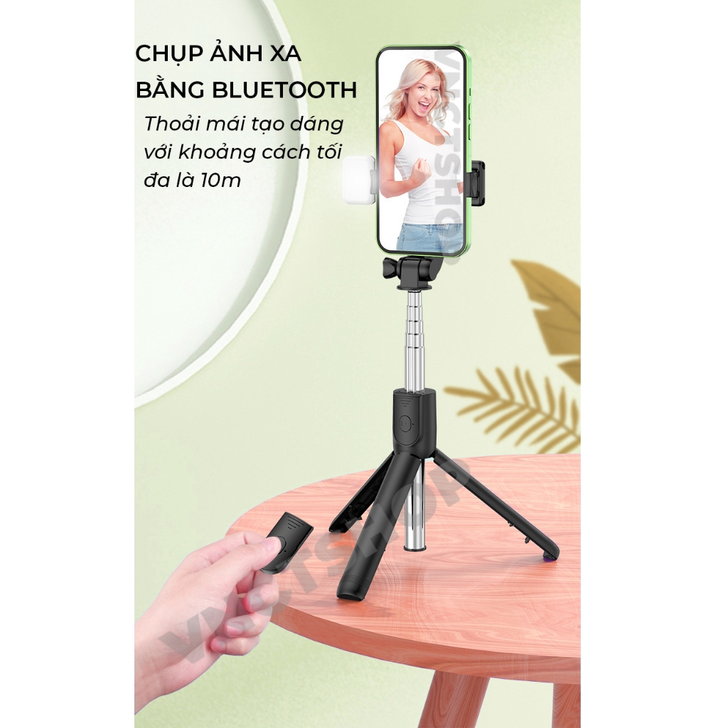 Gậy chụp ảnh tự sướng 3 chân bluetooth có đèn led, gậy chụp hình selfie đa năng điều khiển từ xa