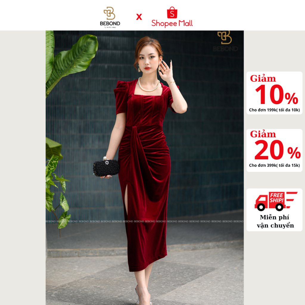 BEBOND- ĐẦM NHUNG THIẾT KẾ XẺ ĐÙI CAO CẤP - EMILY DRESS