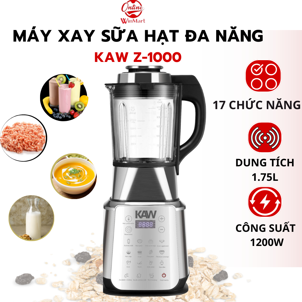 Máy xay sữa hạt KAW Z-1000 17 chế độ cài sẵn,dung tích 1.75L ,công suất 1200W máy xay nấu sữa hạt đa năng - Bảo hành 12T