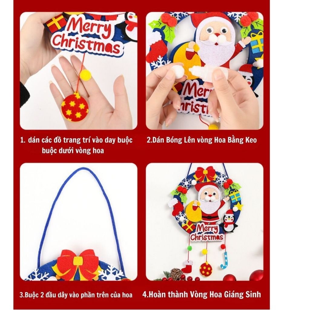 Vòng hoa trang trí giáng sinh kèm đèn led/bằng vải nỉ DIY