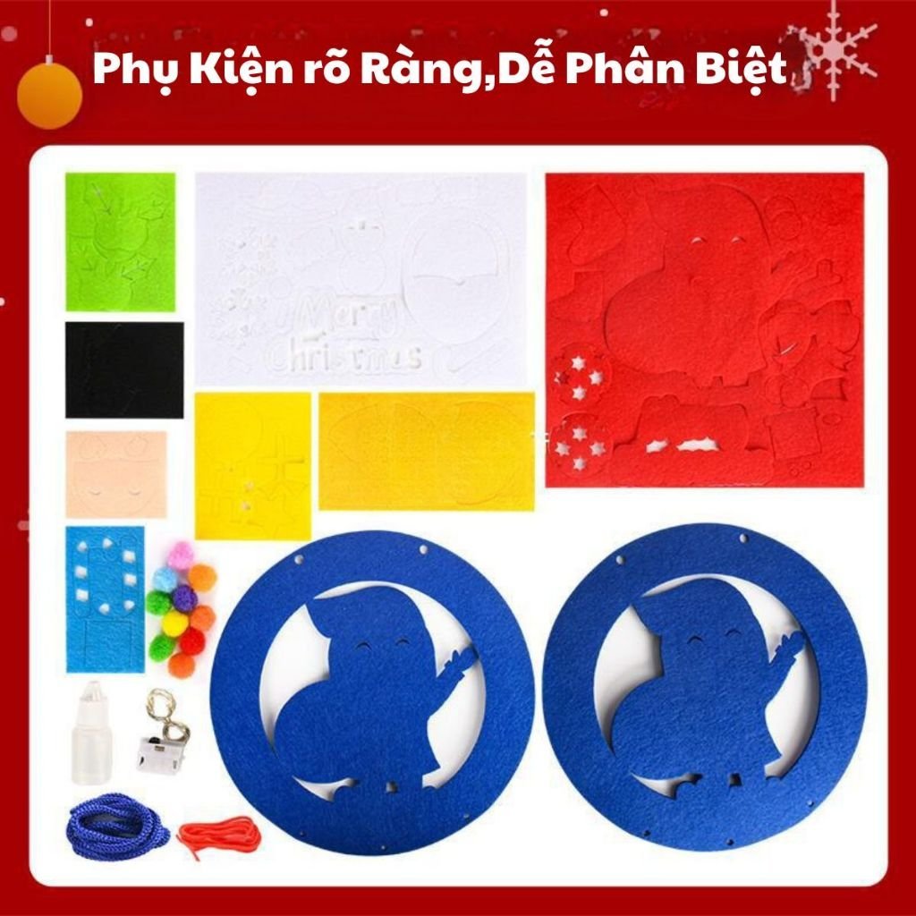 Vòng hoa trang trí giáng sinh kèm đèn led/bằng vải nỉ DIY