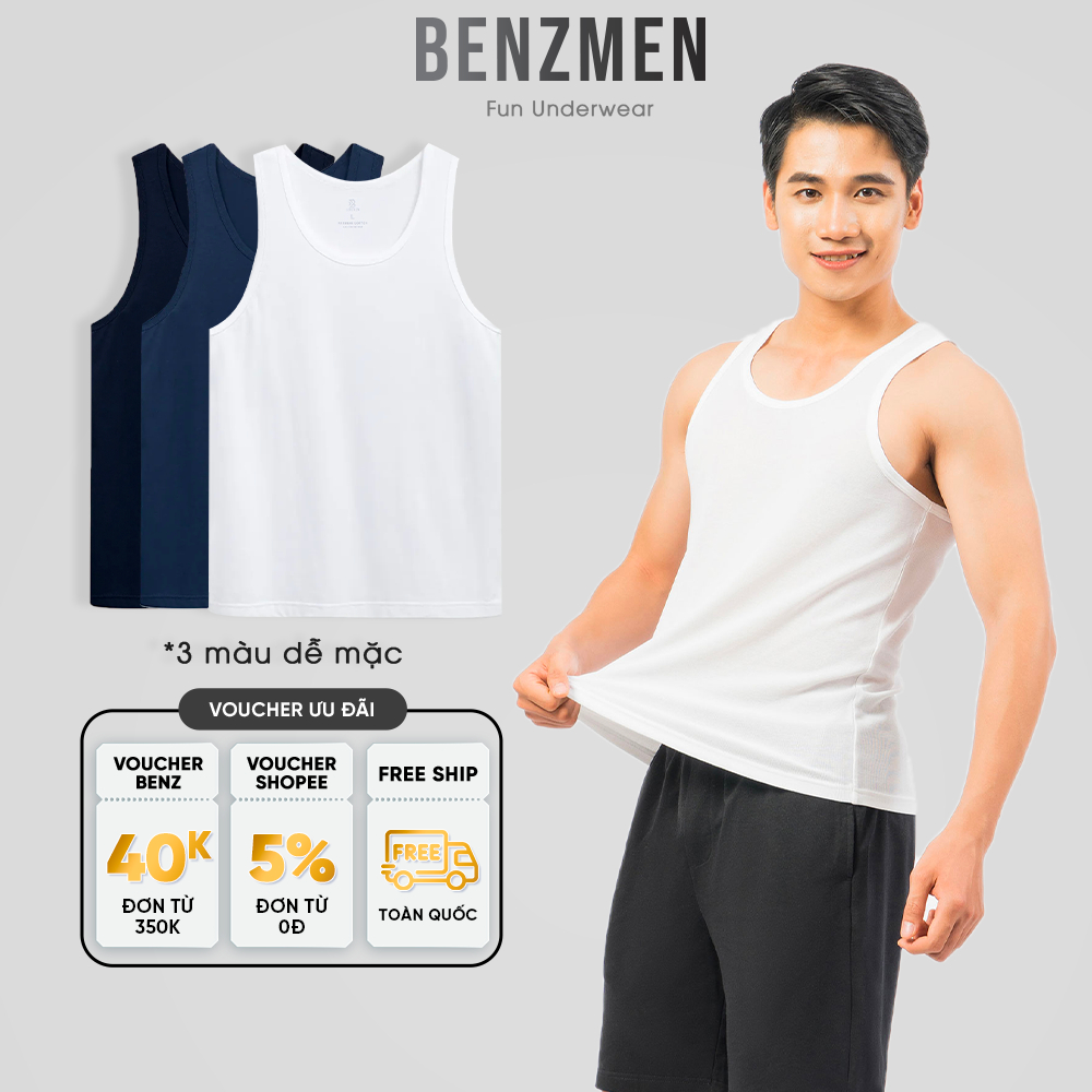 Áo Ba Lỗ Thể Thao Nam Cao Cấp Benzmen Form Dáng Rộng Màu Trắng Chất Liệu Cotton Thoáng Mát - Bc21 - lẻ