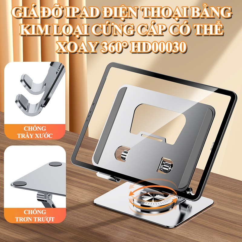 Giá đỡ ipad, máy tính bảng nhôm hợp kim xoay 360 độ