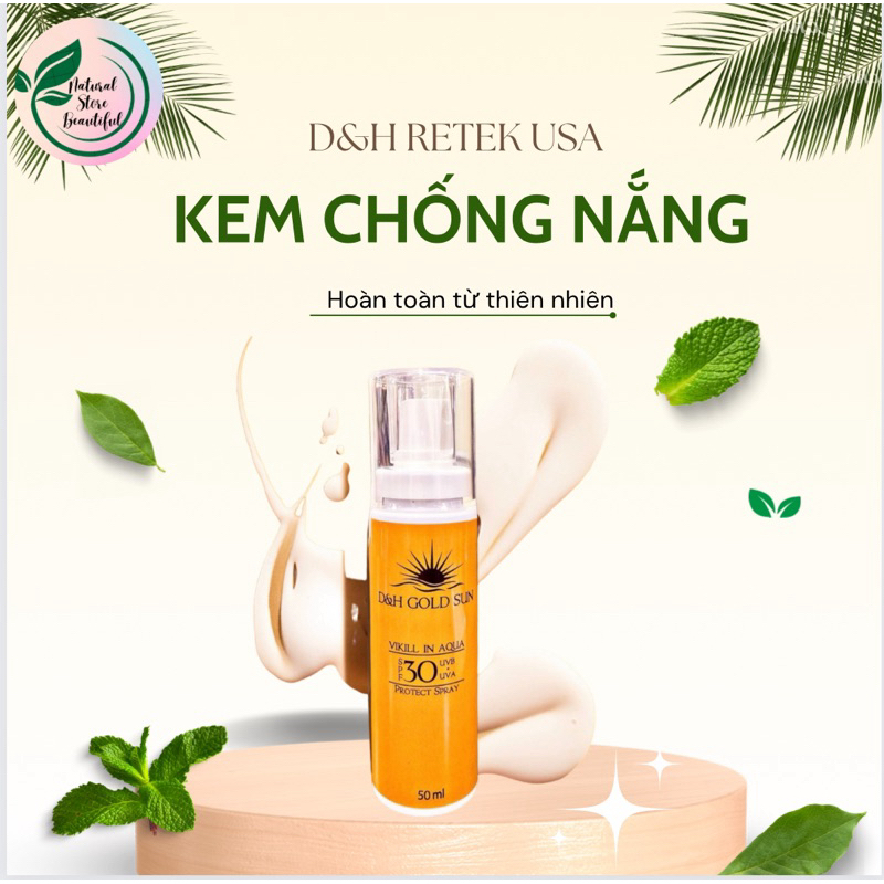 Kem chống nắng D&H GOLD SUN 100% thiên nhiên, kem nền,kem che khuyết điểm,dưỡng ẩm trắng đều màu da(chất kem mịn 30ml) u