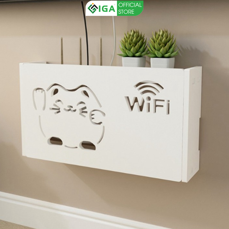 Kệ wifi treo tường họa tiết mèo dễ thương nhựa composite thương hiệu IGA - IG345