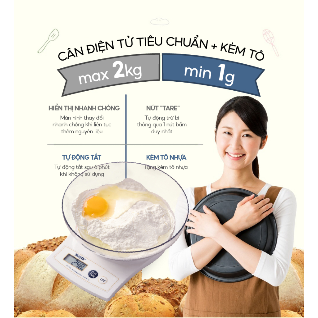 Cân tiểu ly điện tử nhà bếp mini Tanita KD160 2kg - 1g chính hãng nhật bản,dùng làm bánh, hỗ trợ giảm cân, tặng tô nhựa