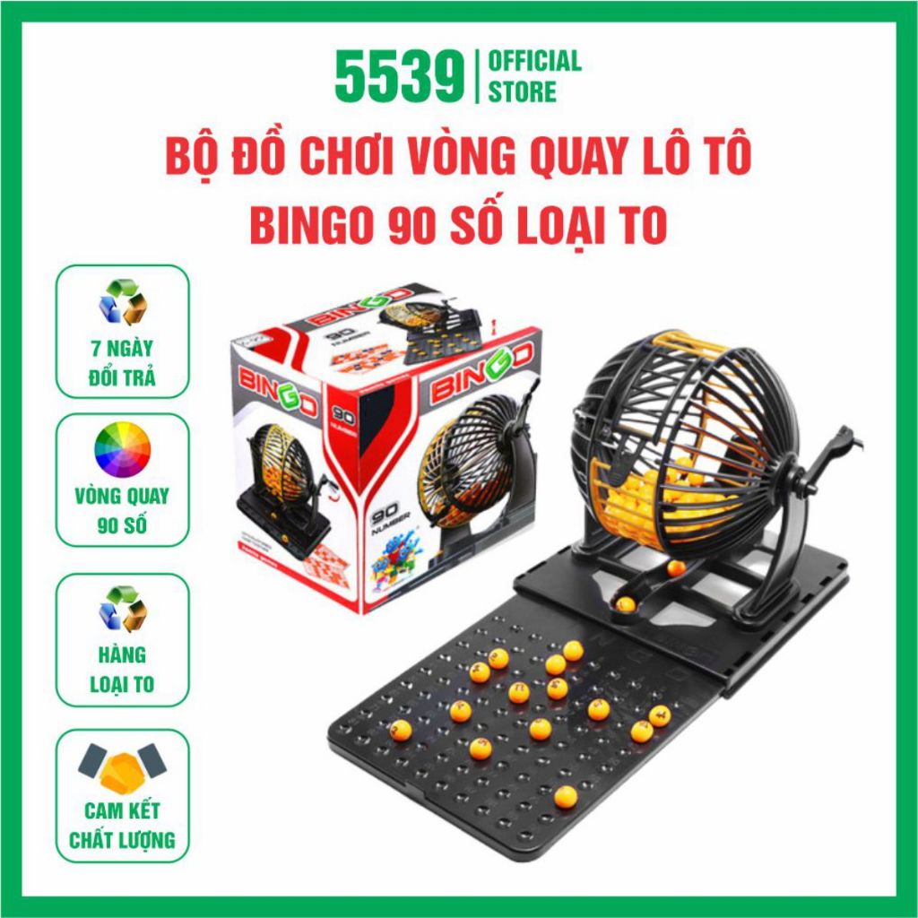 Bộ đồ chơi lồng quay lô tô bingo 90 số loại to tặng kèm 24 tờ số dò hàng loại 1 - Shop 5539