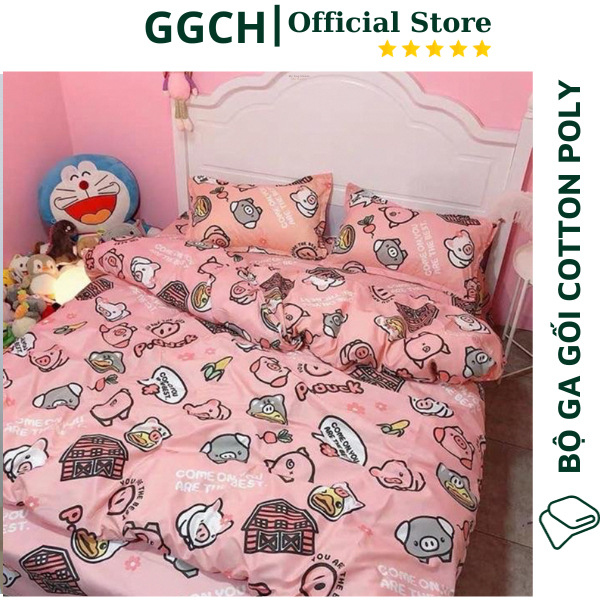 Vỏ chăn Heo Hồng - Heo Nhí nhố, Sét 5 món m4 m6/m8 Vỏ chăn ga gối ( Có video cận cảnh)