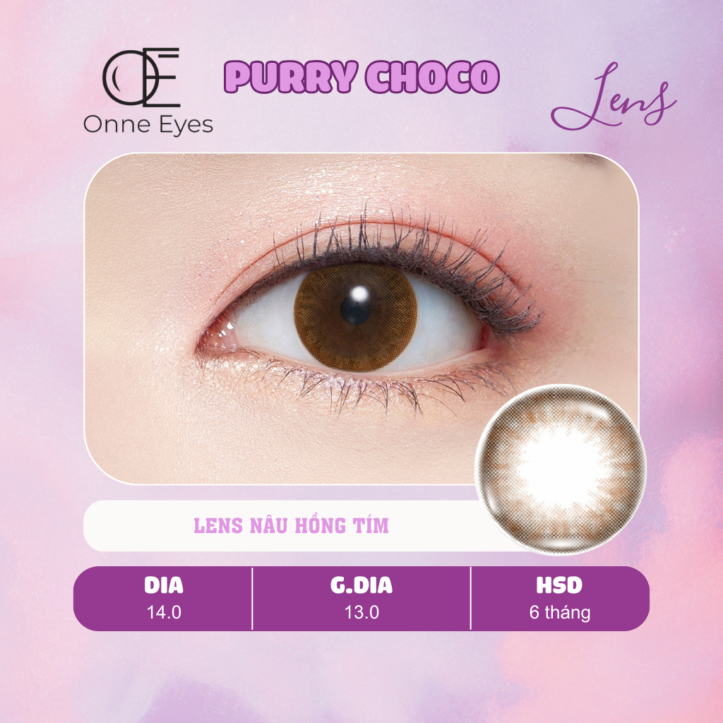 Kính áp tròng Purry Choco ONNEEYES dòng lens cận sử dụng 6 tháng màu nâu hồng tím giãn tròng to G.dia 13.0mm