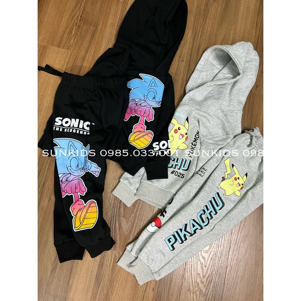 Bộ nỉ hoodie bé trai bé gái họa tiết