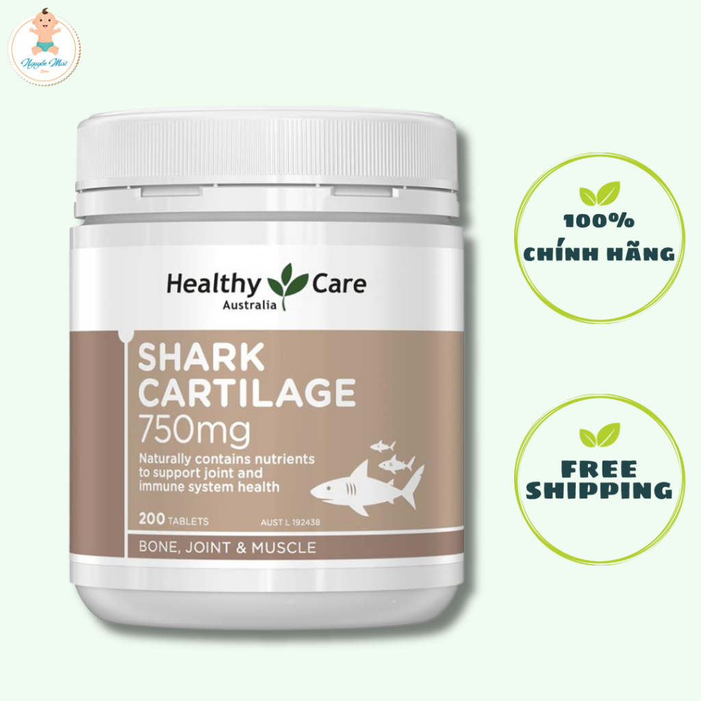 Viên uống sụn vi cá mập giúp hỗ trợ sức khỏe xương khớp Healthy Care Shark Cartilage 750mg của Úc (200 viên)