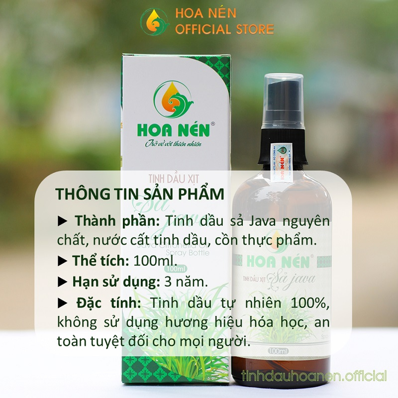 Tinh dầu sả java Hoa Nén 100ml xịt phòng_Giúp khử mùi, diệt khuẩn, đuỗi côn trùng cực kỳ hiệu quả và an toàn