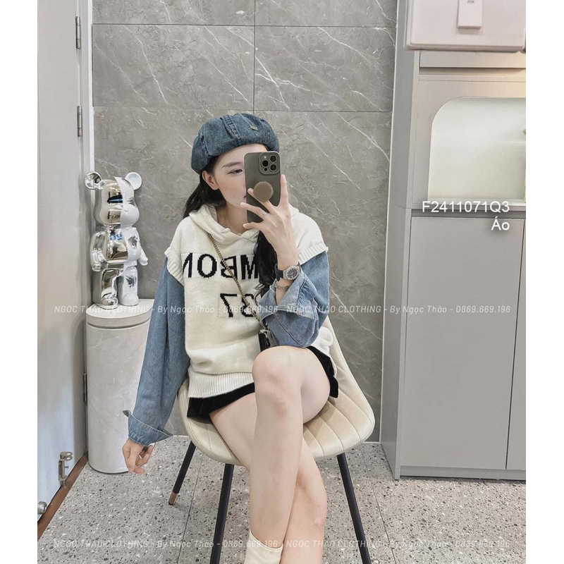 Áo len có nón pha tay jean dài 1123 thaotranshop90