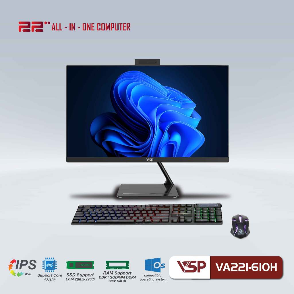 Máy Tính Để Bàn VSP ALL IN ONE VA221-610H Trắng/21.45inch/60Hz/Full HD