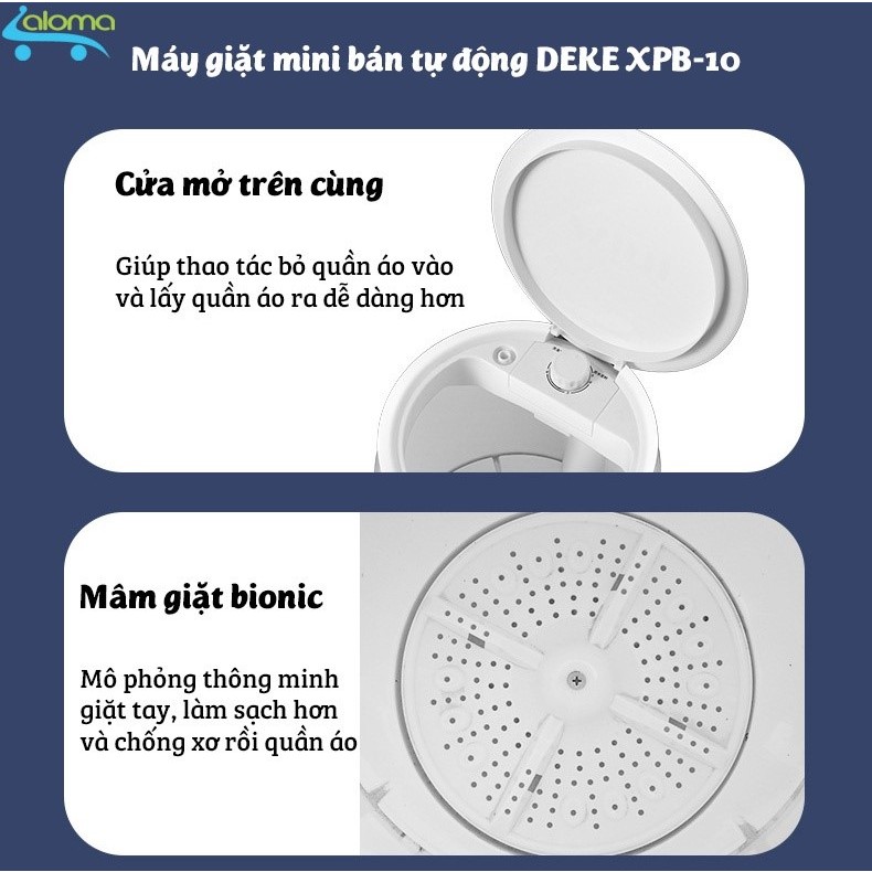 Máy giặt mini DEKE XPB-10 xoáy cực mạnh đảo chiều giặt 4kg quần áo cho sinh viên, em bé, giặt quần áo trắng