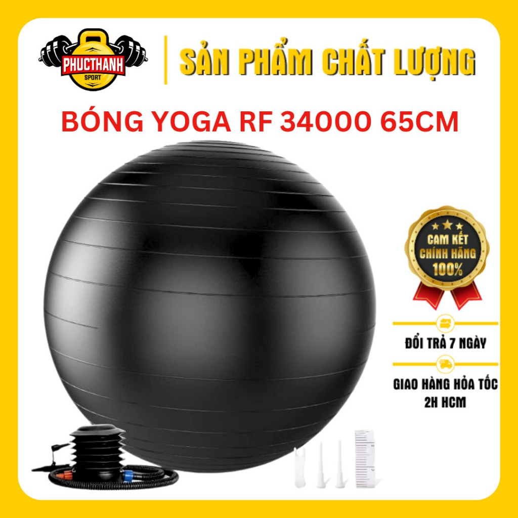 Bóng Tập Yoga, Banh Bóng Yoga Tập Gym Thể Hình Cao Cấp Màu Đen 65cm Dày 2mm Chống Nổ [ Tặng kèm phụ kiên bơm ]