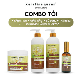 Dầu Gội, Xả, Kem Ủ, Dầu Dưỡng TỎI Giúp Tóc Chắc Khoẻ Kiểm Soát Dầu Nhờn, Phục Hồi & Giảm Rụng Tóc Keratine Queen Combo