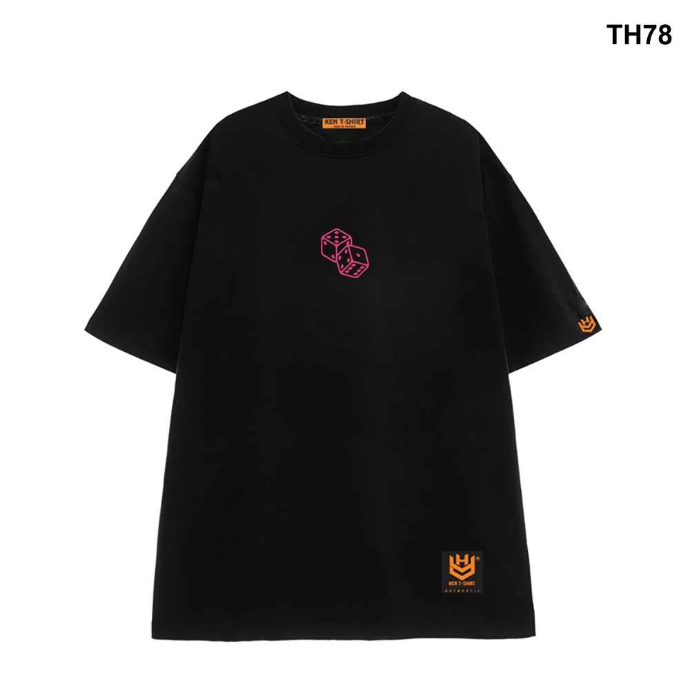 Áo thun HY KOREA form rộng logo thêu xúc xắc 78 tay lỡ nam nữ
