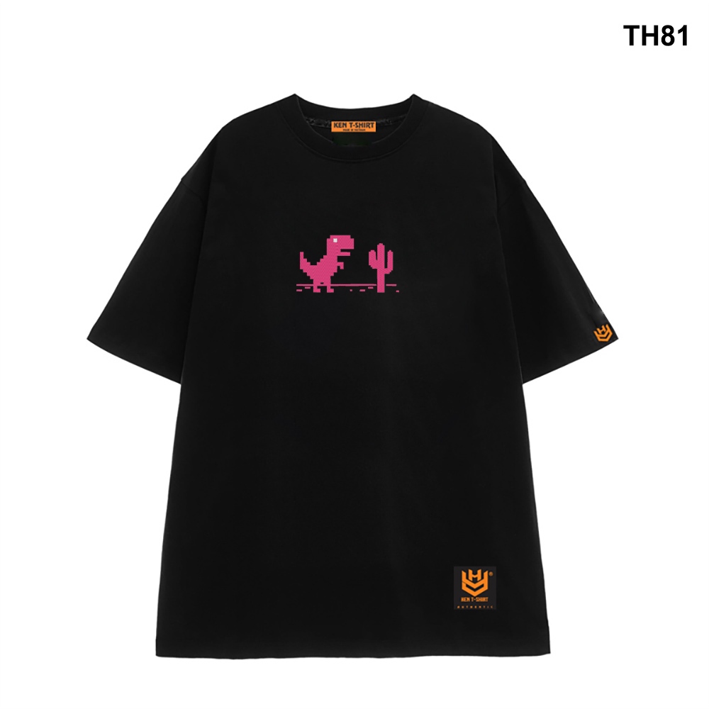Áo thun HY KOREA form rộng logo thêu khủng long xương rồng 81 tay lỡ nam nữ