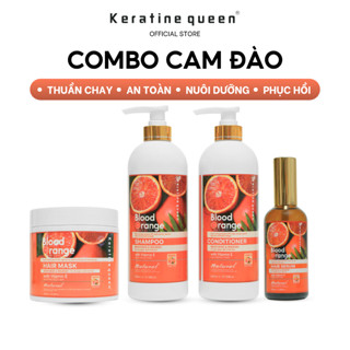 Dầu Gội, Dầu Xả, Kem Ủ, Dầu Dưỡng CAM ĐÀO Bảo Vệ Mái Tóc Bị Khô Xơ, Hư Tổn Với Vitamin E Keratine Queen Combo