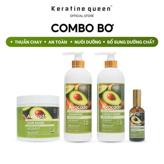 Dầu Gội, Dầu Xả,Kem Ủ,Dầu Dưỡng BƠ Bảo Vệ & Nuôi Dưỡng Mái Tóc Bị Chẻ Ngọn, Khô Và Xơ Với Vitamin E Keratine Queen Combo